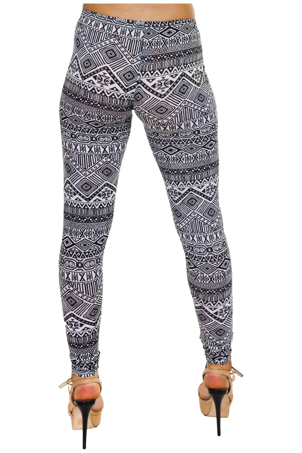 Black White Aztec Small Print Leggings
