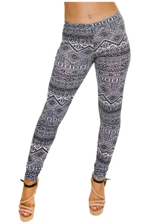 Black White Aztec Small Print Leggings