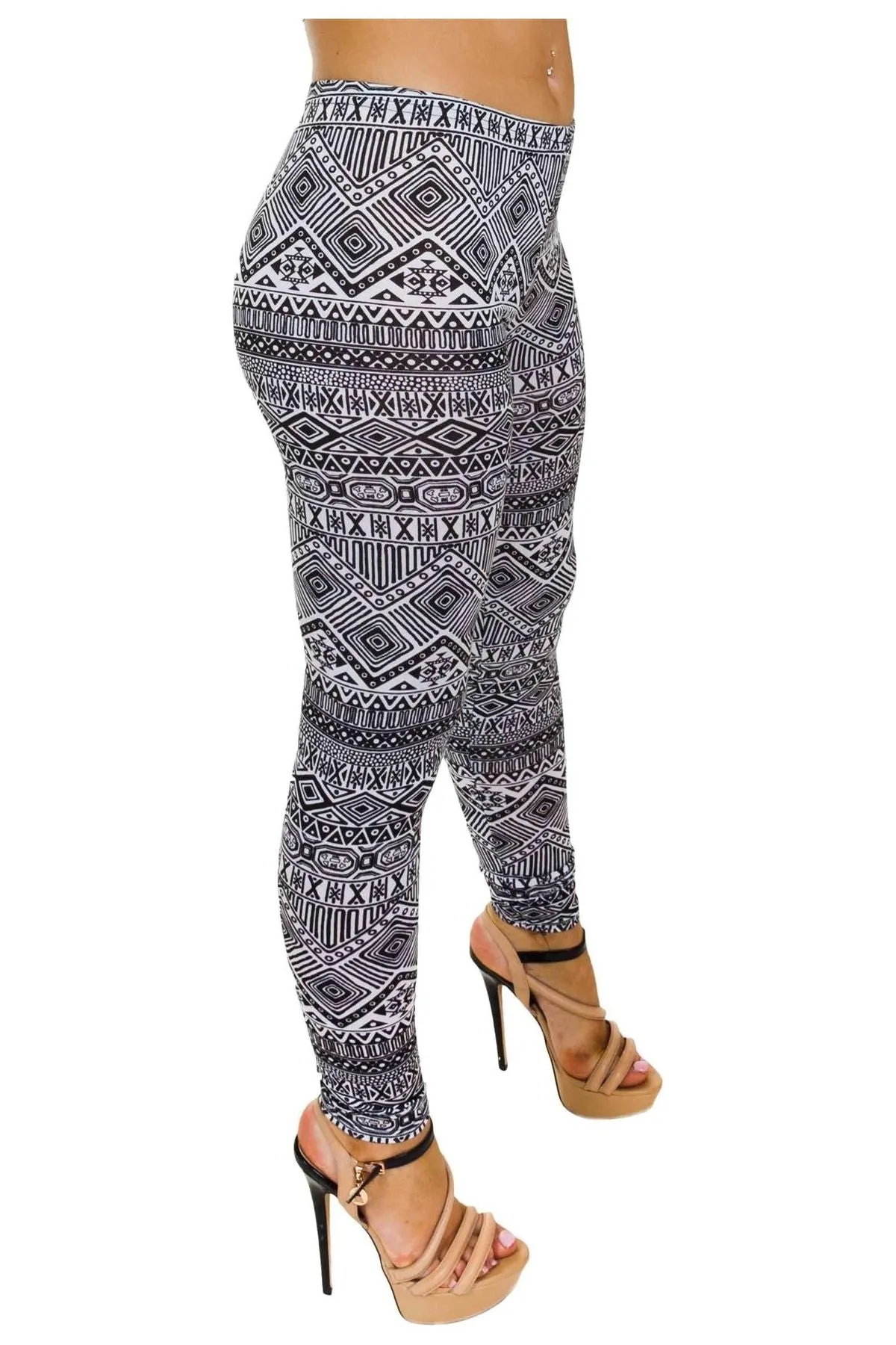 Black White Aztec Small Print Leggings