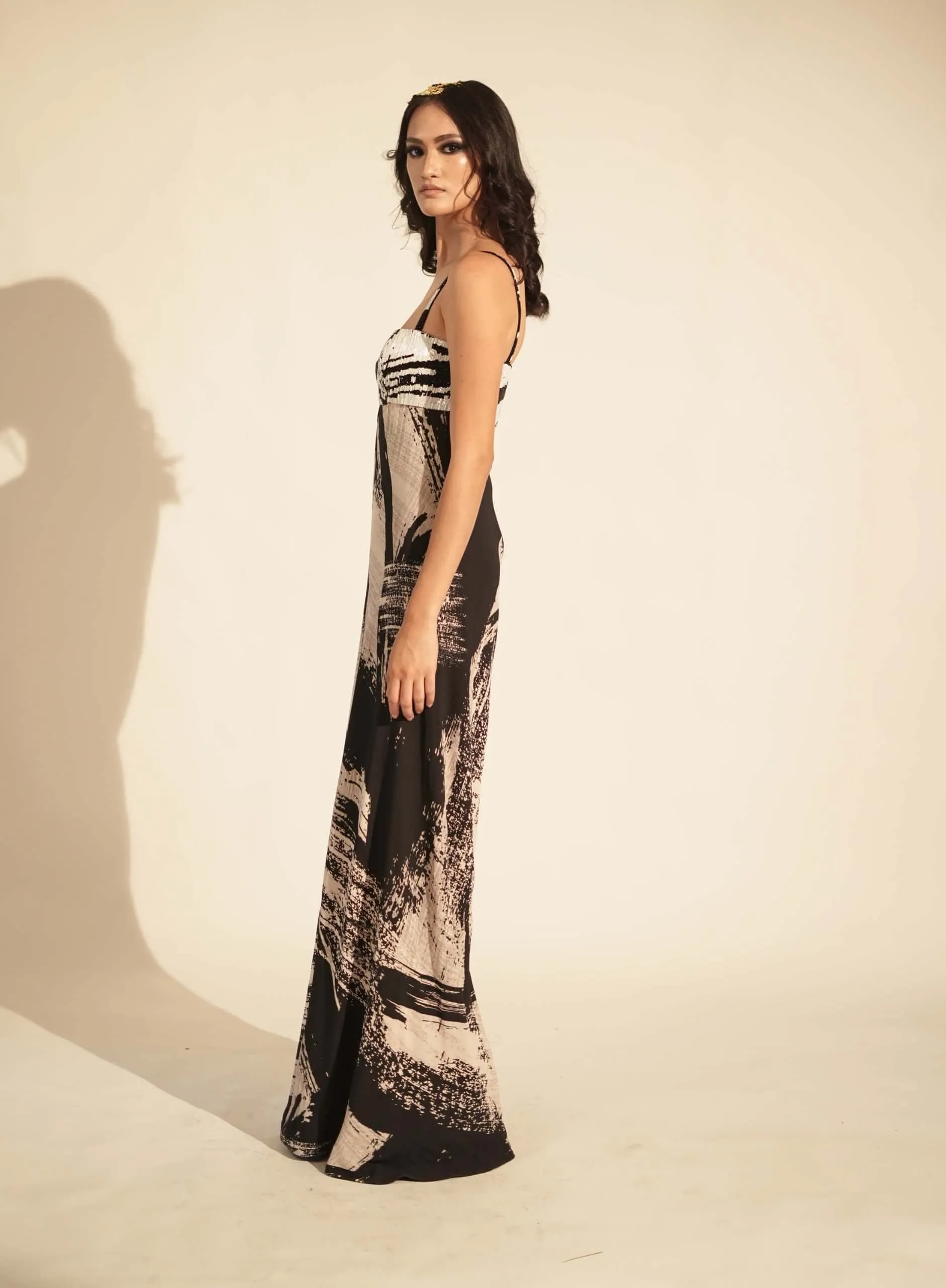 Black white printed jumpsuit