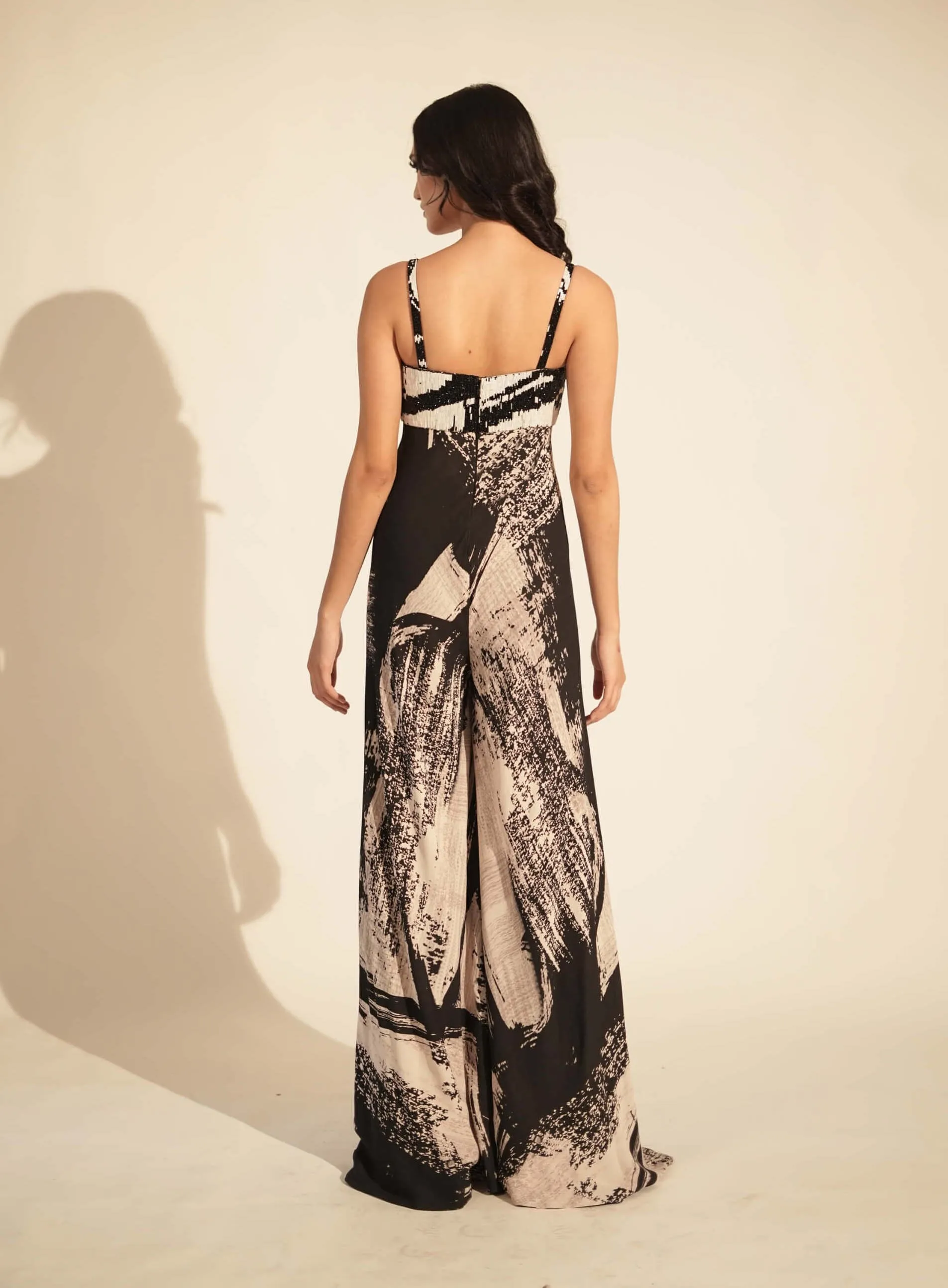 Black white printed jumpsuit