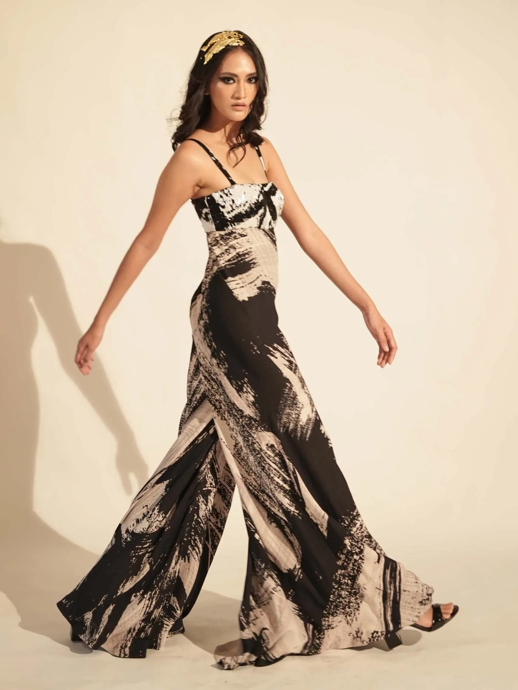 Black white printed jumpsuit