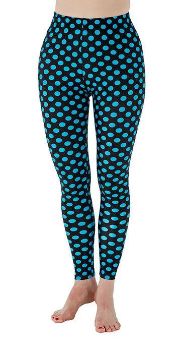 Black with Blue Dots Spandex Leggings