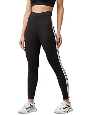 BLINKIN Yoga Gym Workout Trackpants and Active Sports Fitness Highwaist Stripped Tights for Women|Girls(5550,Color_Black with White Stripes,Size_5XL)
