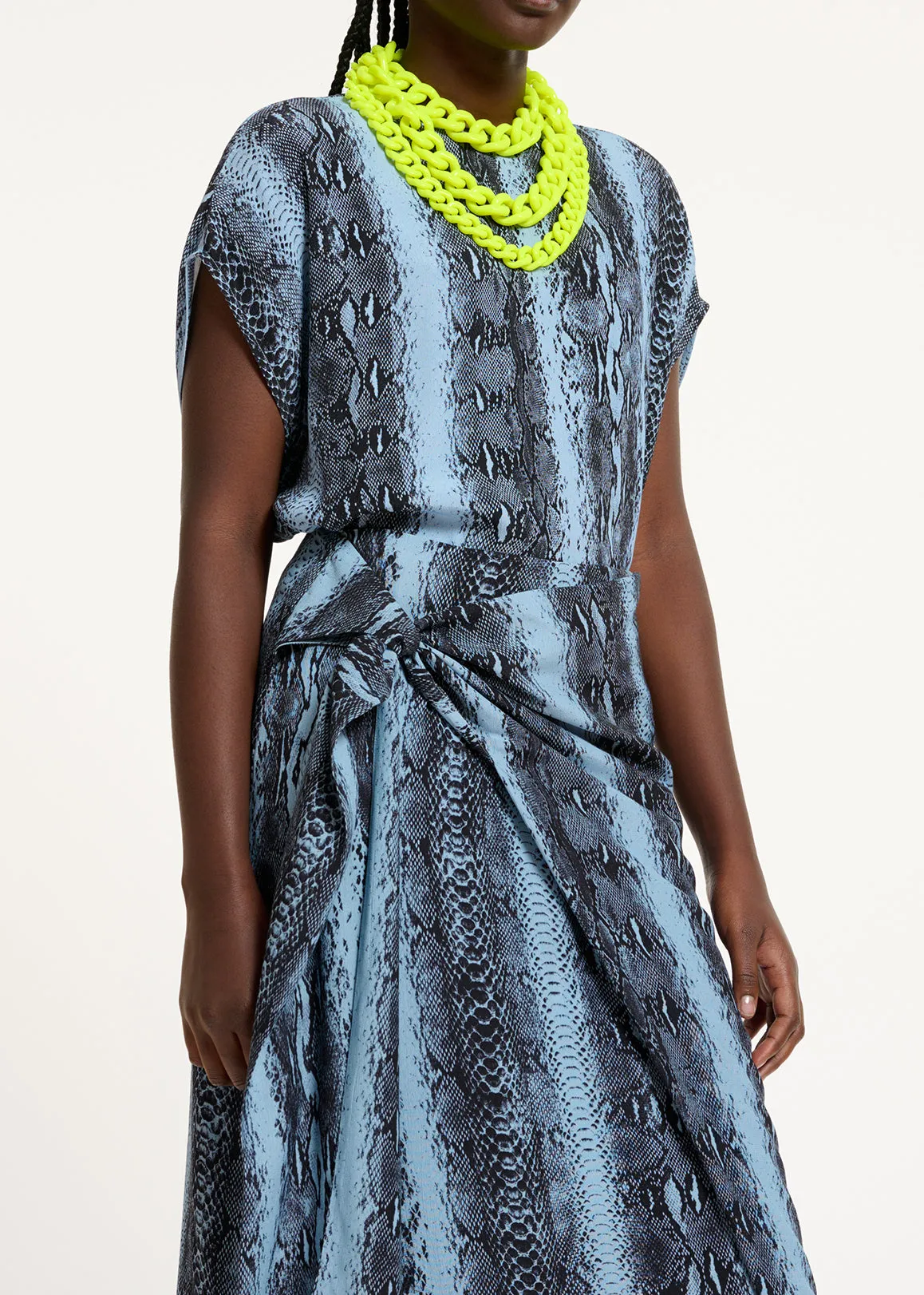 Blue and black snake-print short-sleeved top