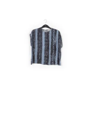 Blue and black snake-print short-sleeved top