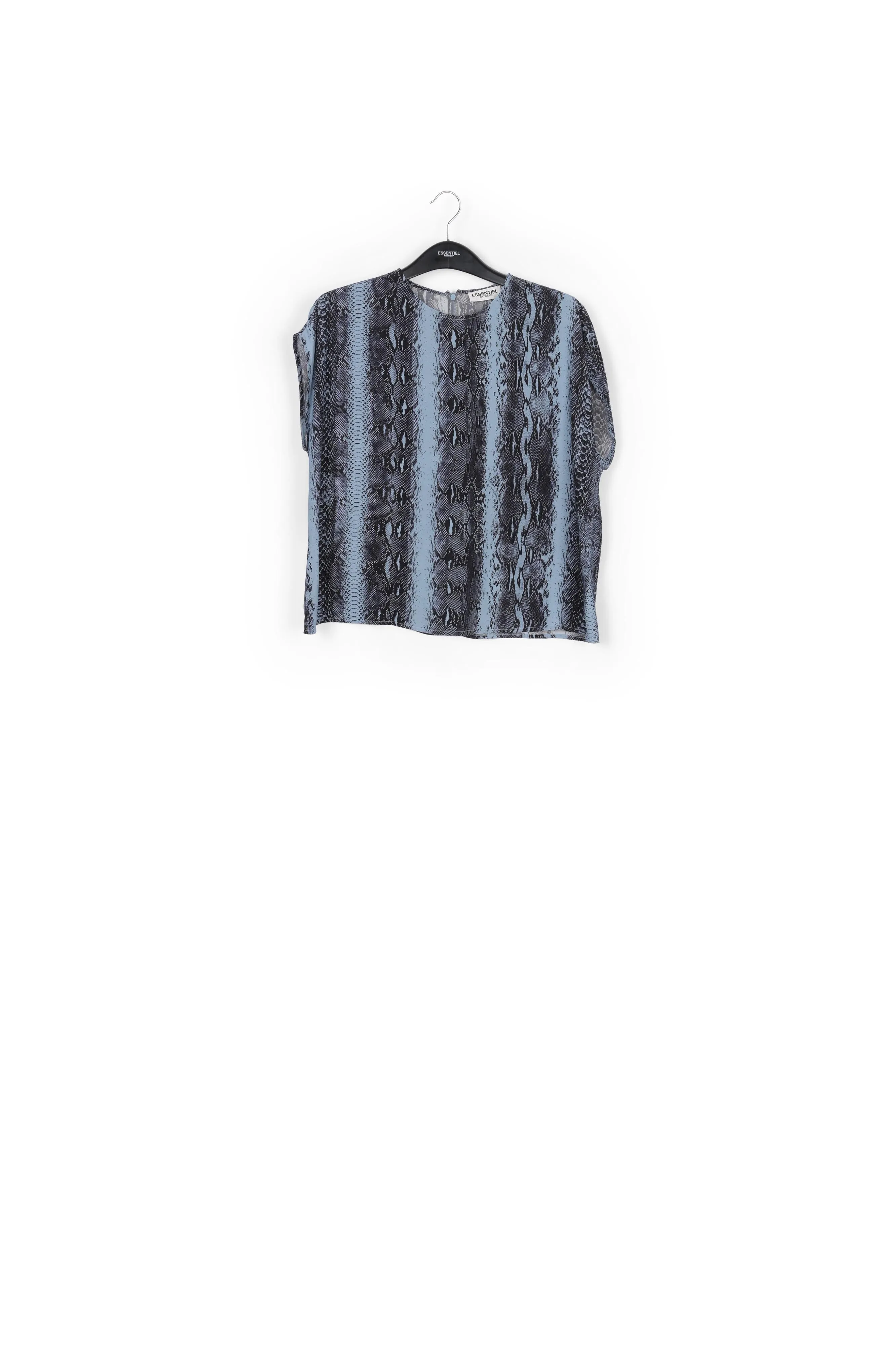 Blue and black snake-print short-sleeved top
