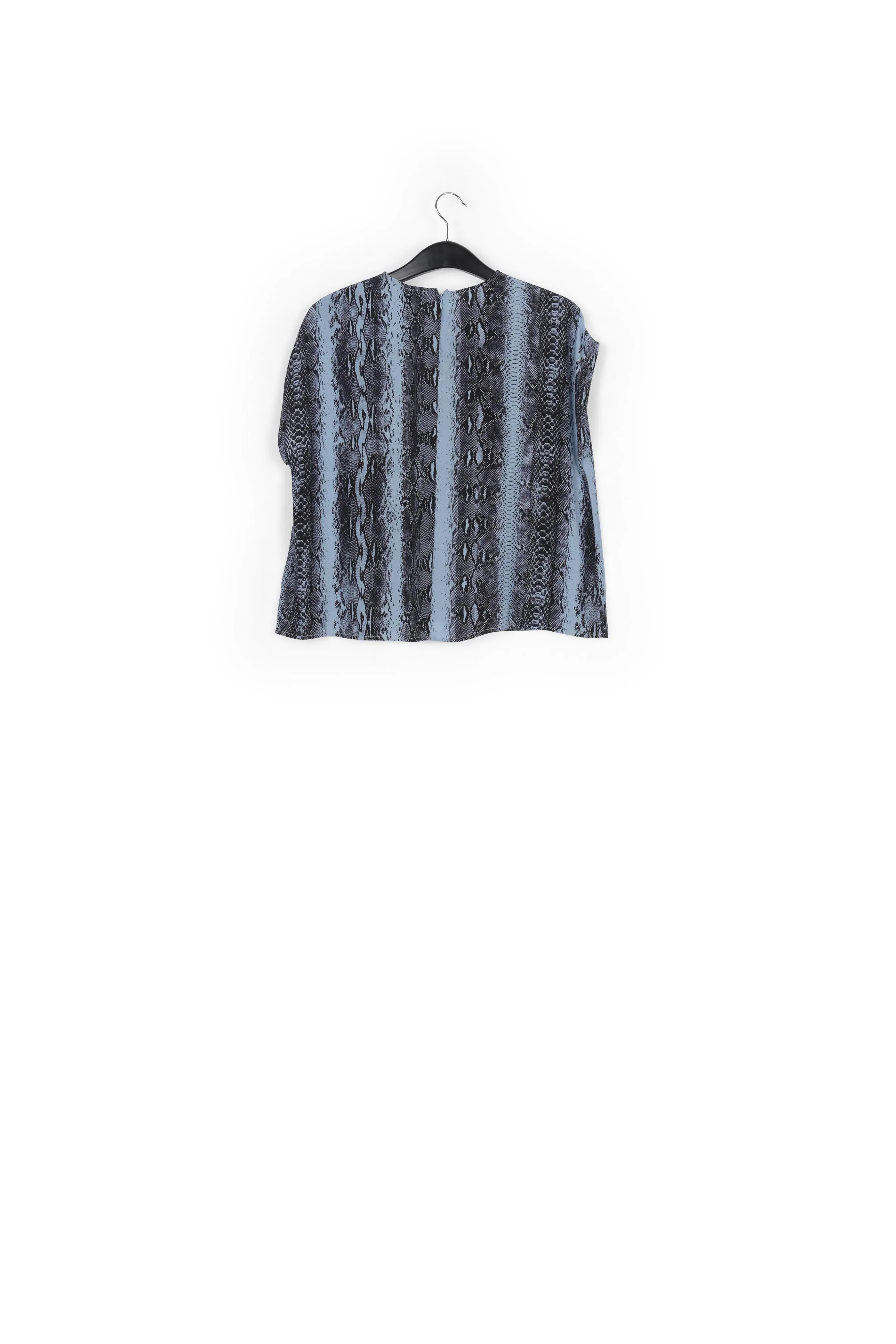 Blue and black snake-print short-sleeved top
