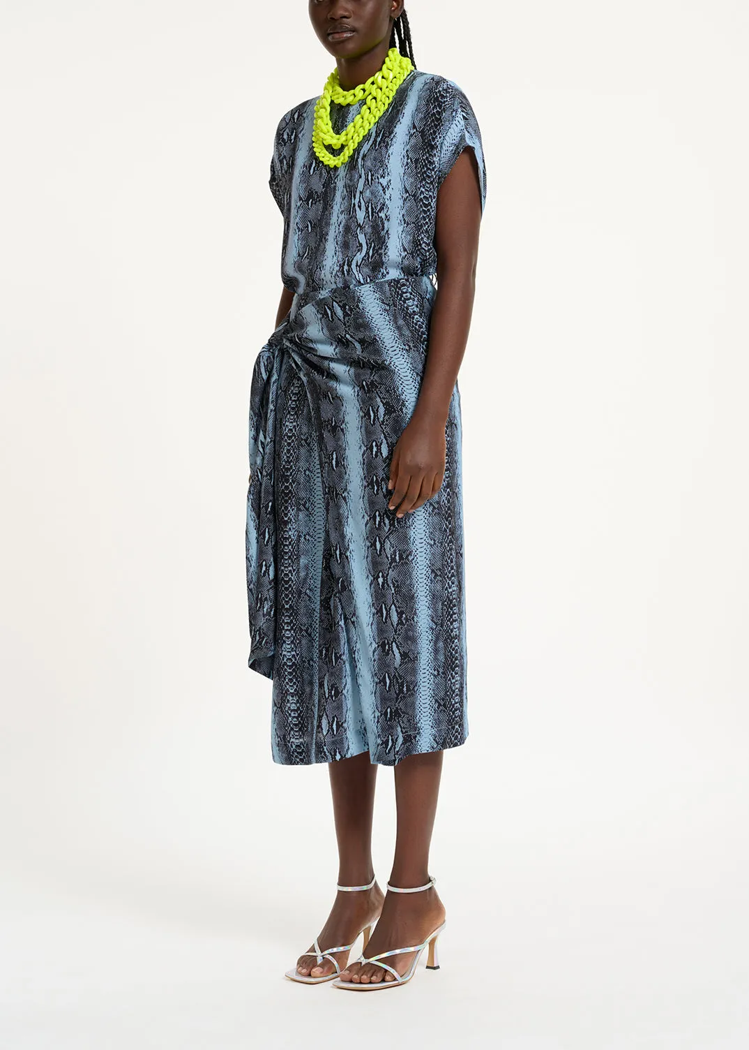 Blue and black snake-print short-sleeved top