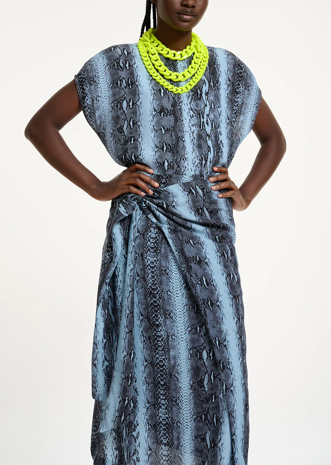 Blue and black snake-print short-sleeved top