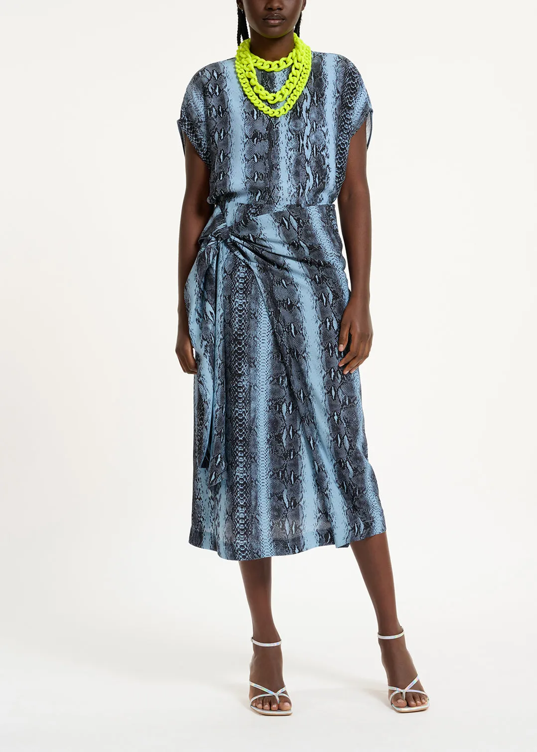 Blue and black snake-print short-sleeved top