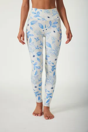 Blue Bloom High-Waisted Leggings – Women's Full Length Workout Tights with Soft Floral Print for Yoga & Fitness