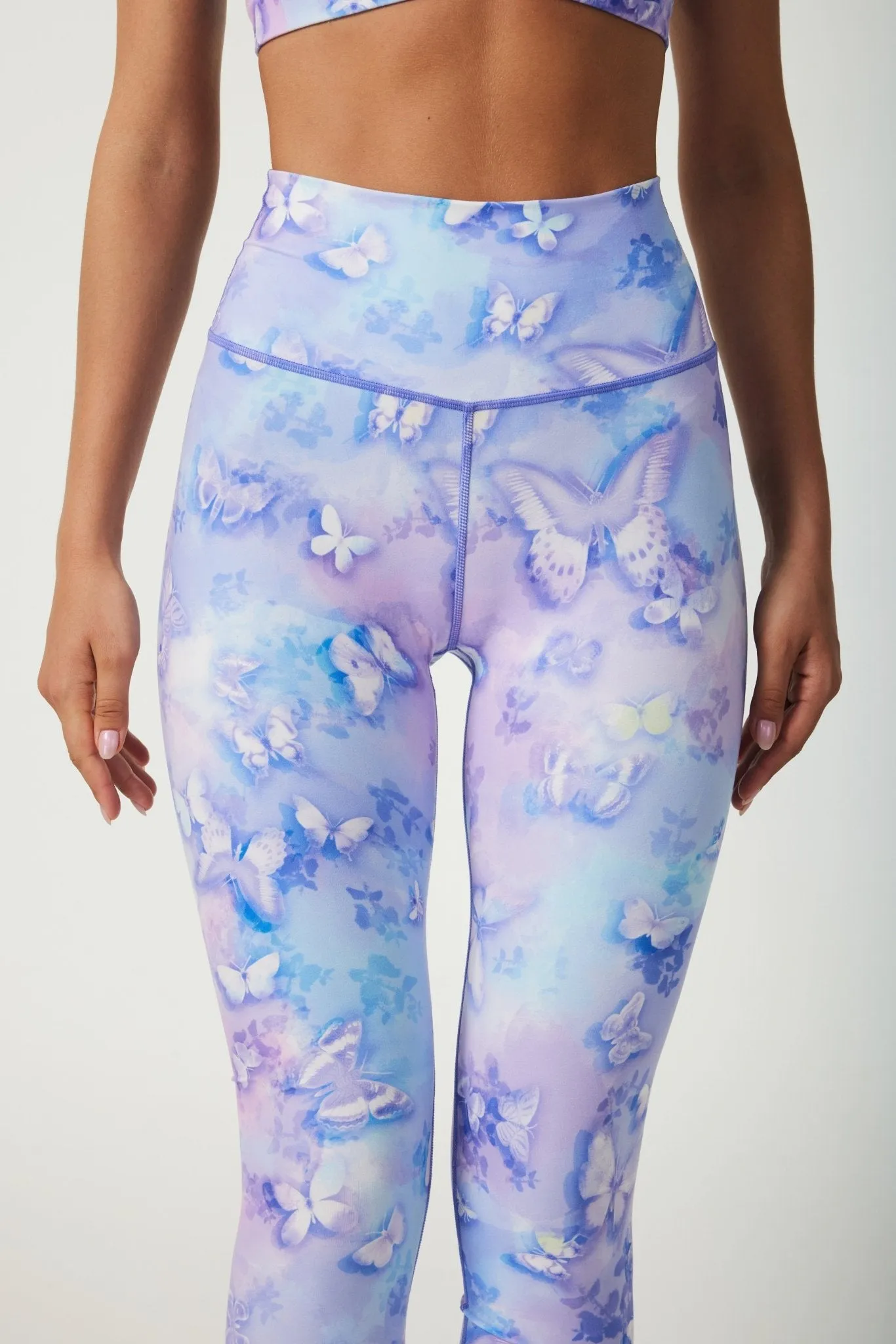 Blue Blossom High-Waisted Leggings – Women's Floral Print Workout Pants with 4-Way Stretch & Tummy Control