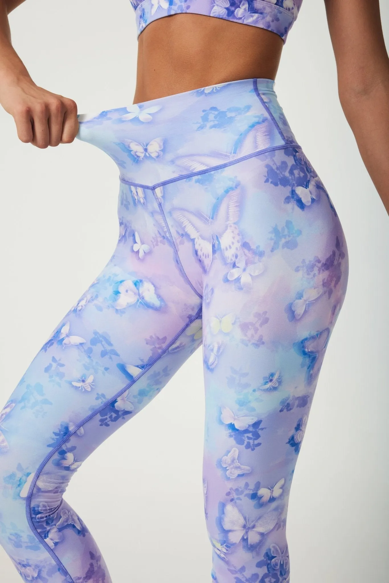 Blue Blossom High-Waisted Leggings – Women's Floral Print Workout Pants with 4-Way Stretch & Tummy Control