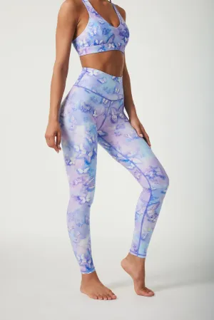 Blue Blossom High-Waisted Leggings – Women's Floral Print Workout Pants with 4-Way Stretch & Tummy Control