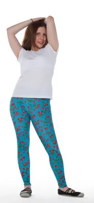 Blue Spandex Leggings With Cherries Print