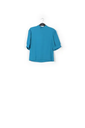 Blue top with puffed sleeves