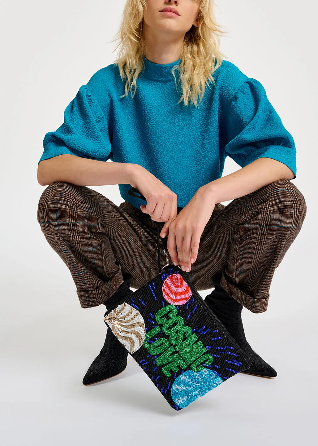 Blue top with puffed sleeves
