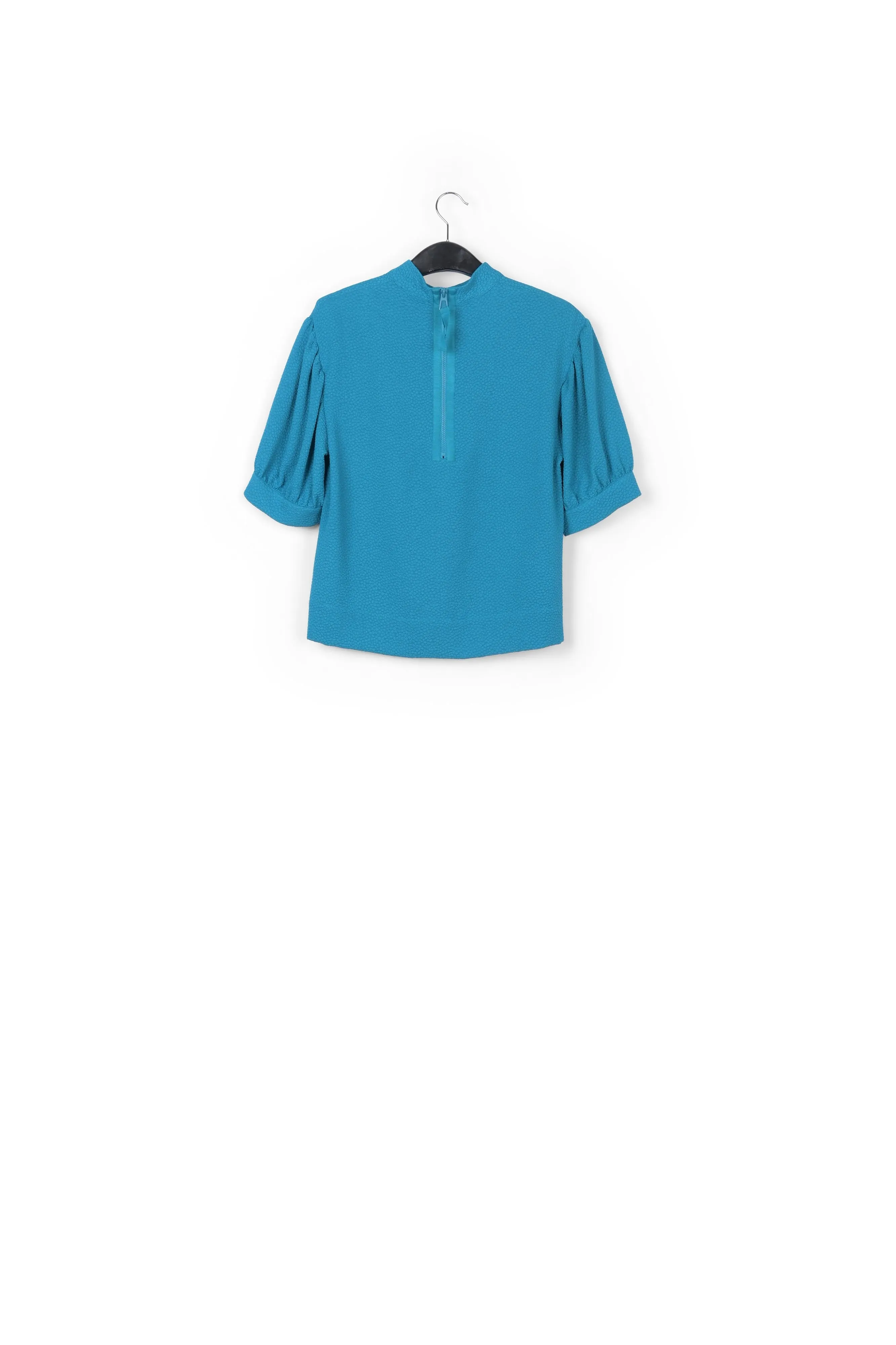 Blue top with puffed sleeves