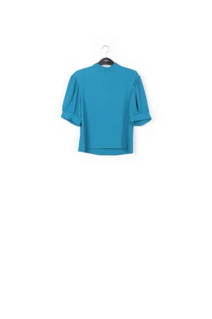 Blue top with puffed sleeves