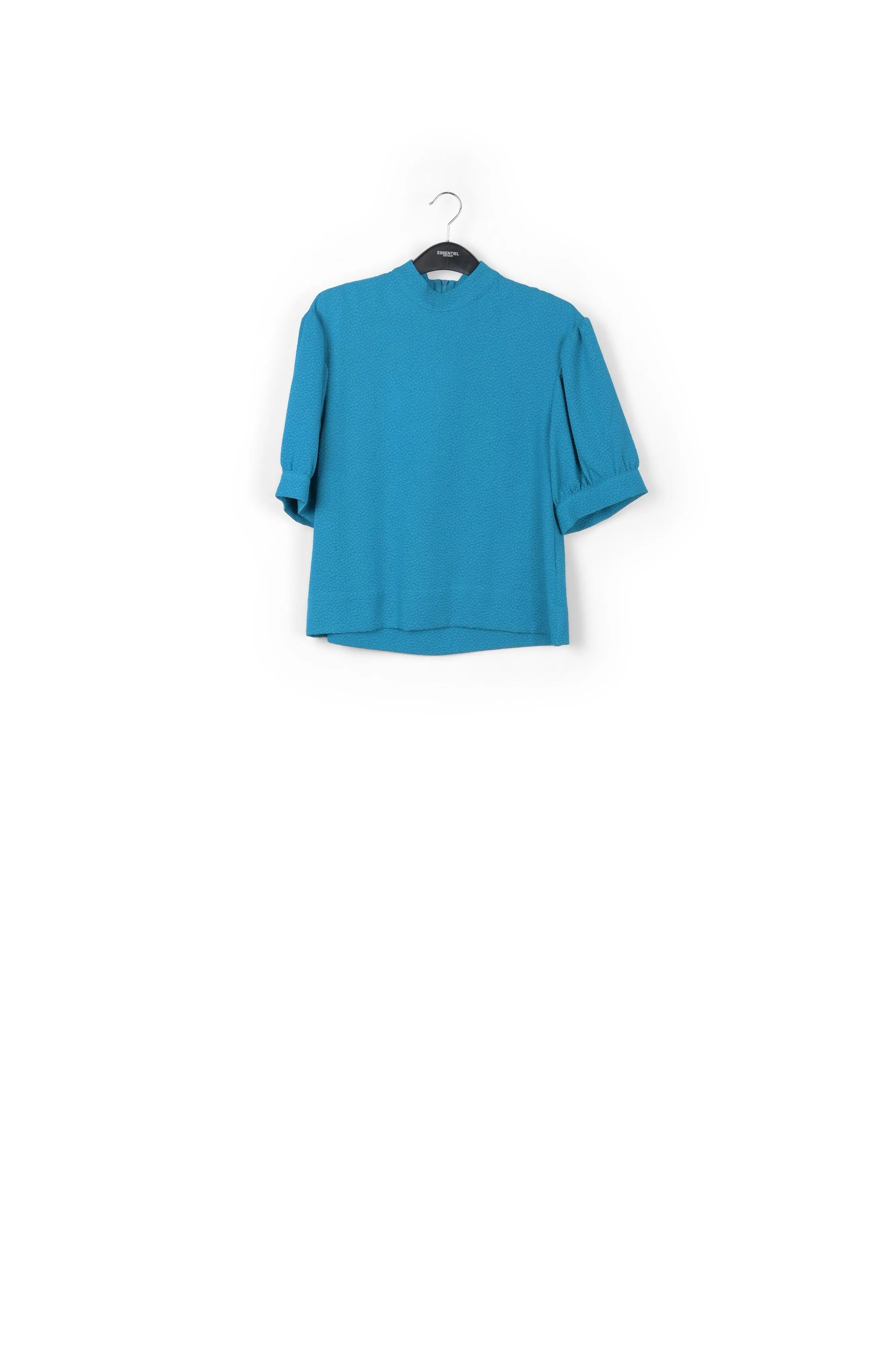 Blue top with puffed sleeves
