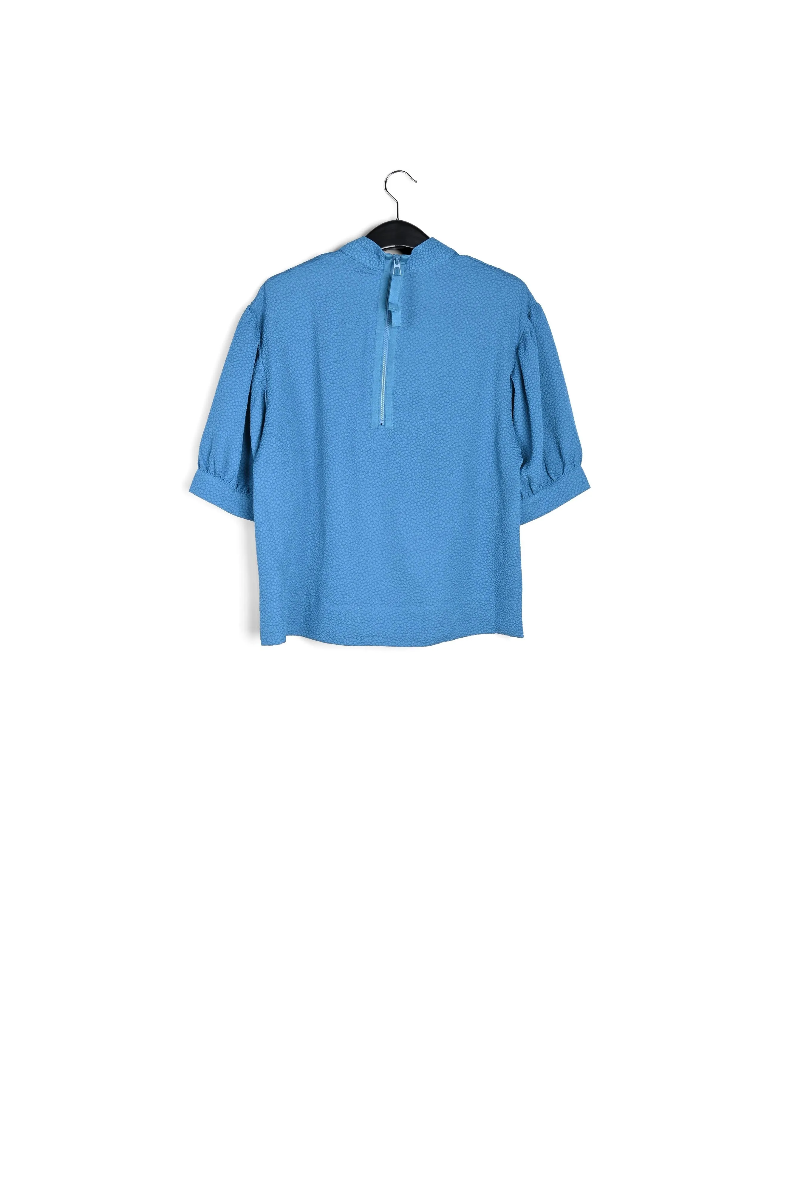Blue top with puffed sleeves