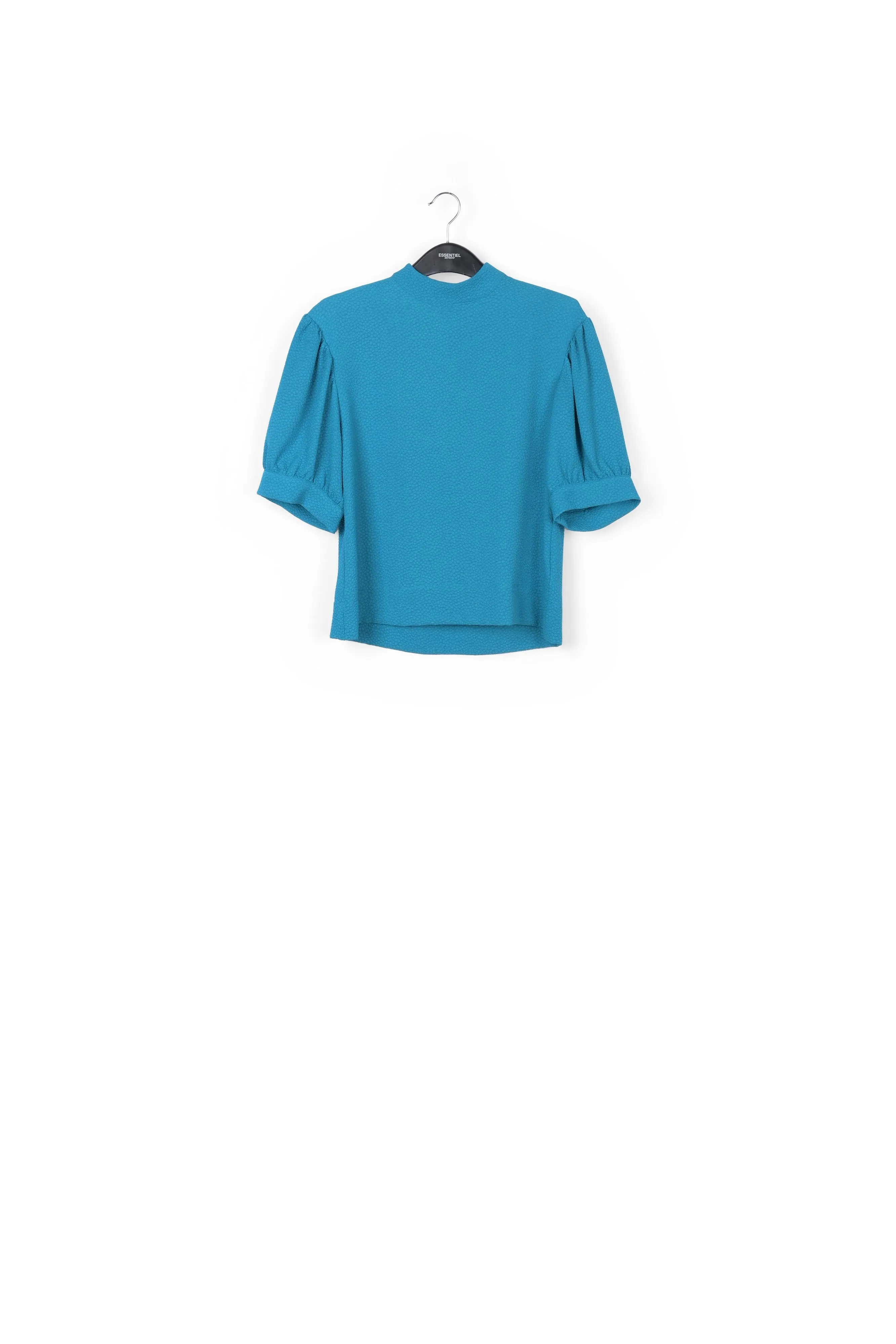 Blue top with puffed sleeves