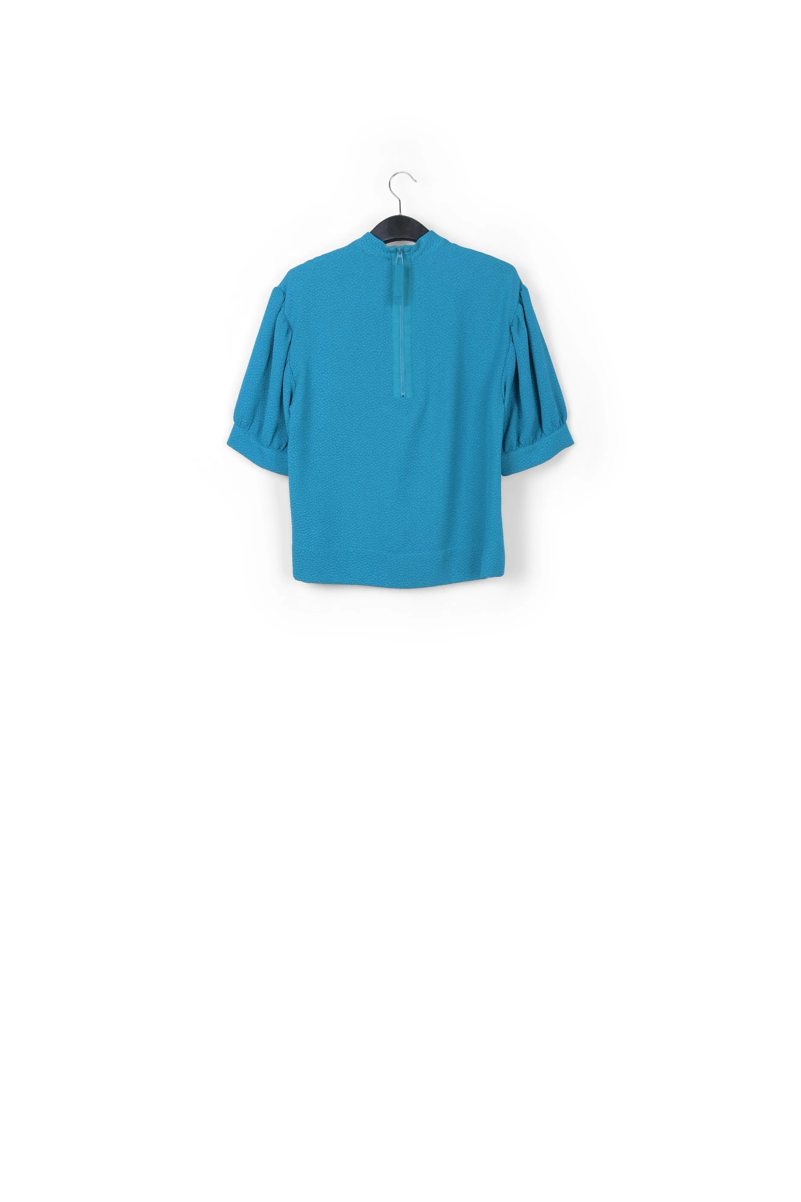 Blue top with puffed sleeves