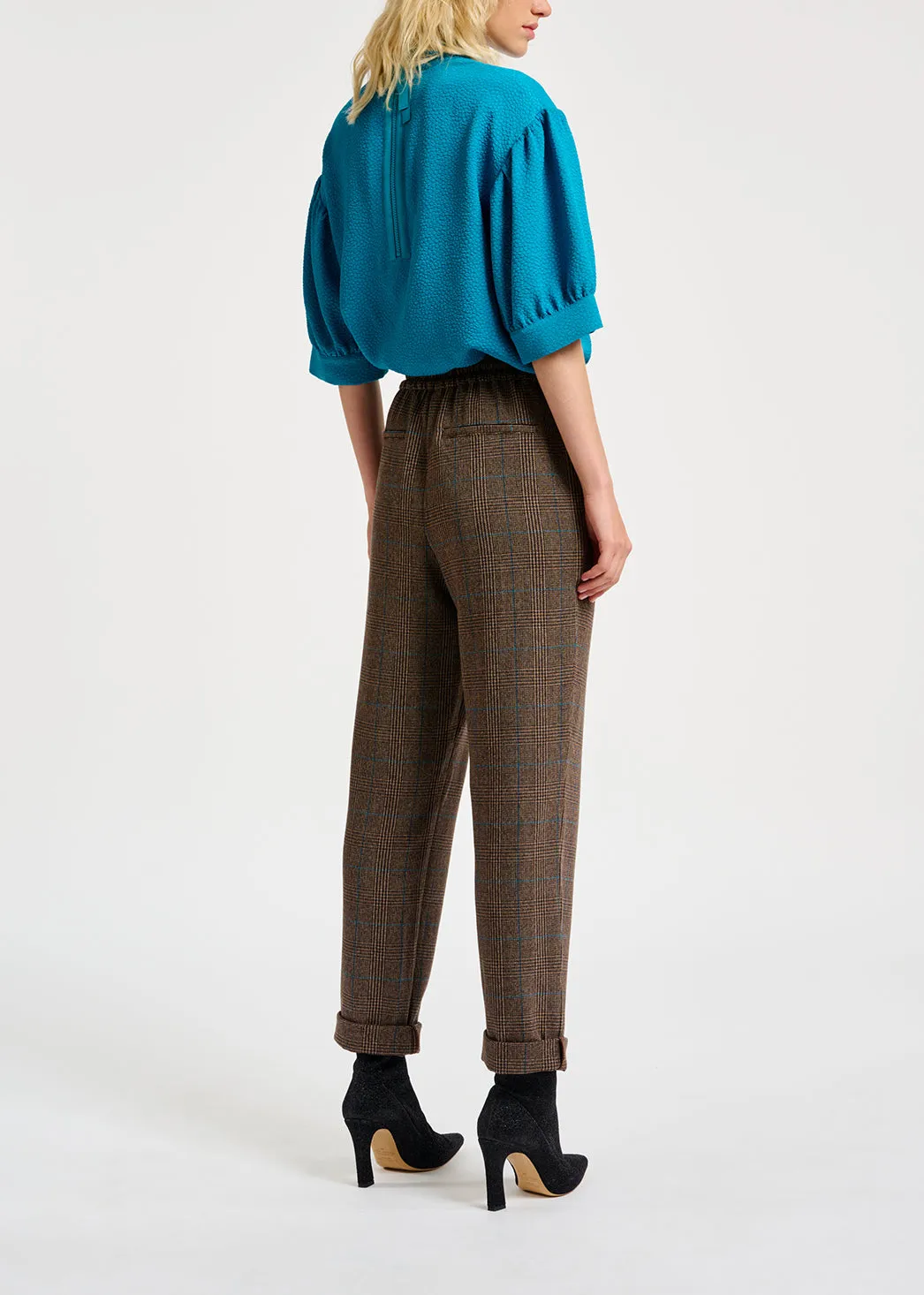Blue top with puffed sleeves