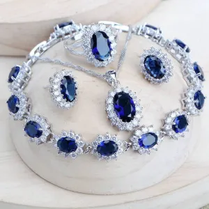 Blue Women Bridal Jewelry Sets Silver Wedding Jewelry