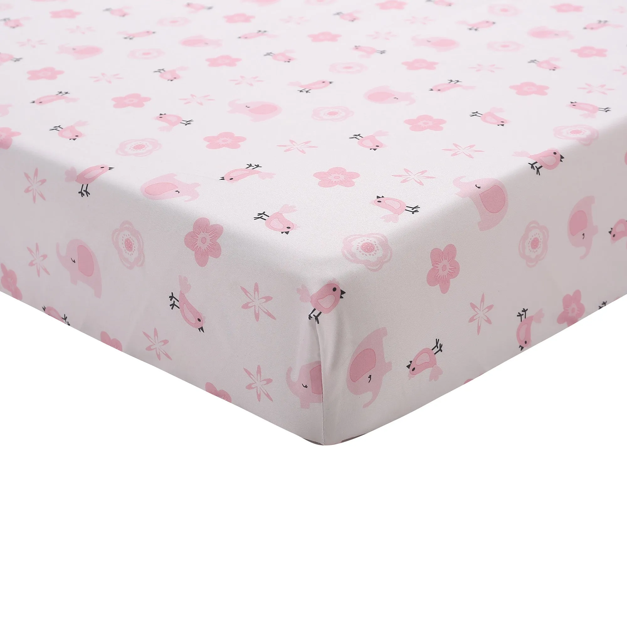 Boobeyeh 5-piece pink, elephant crib bedding set