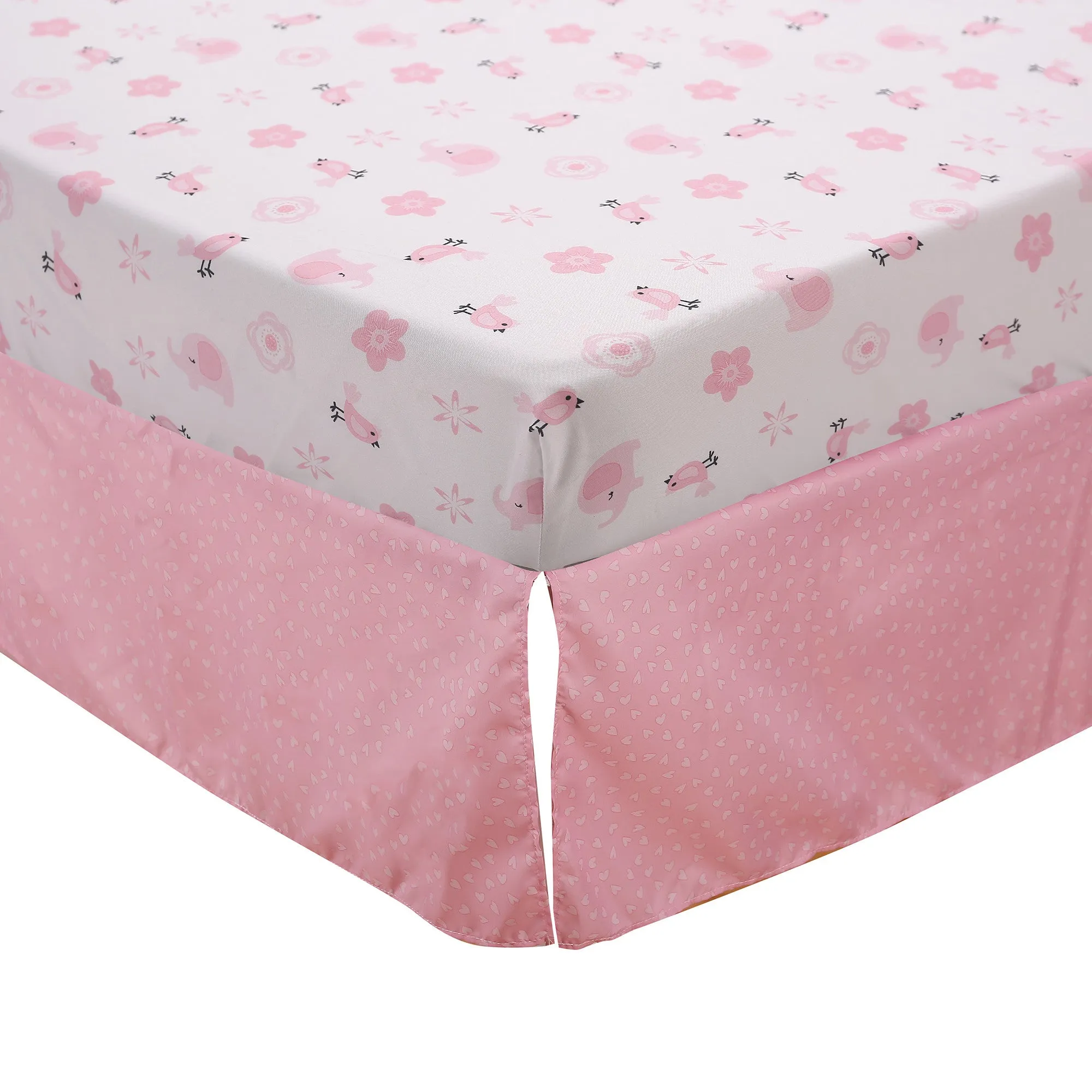 Boobeyeh 5-piece pink, elephant crib bedding set