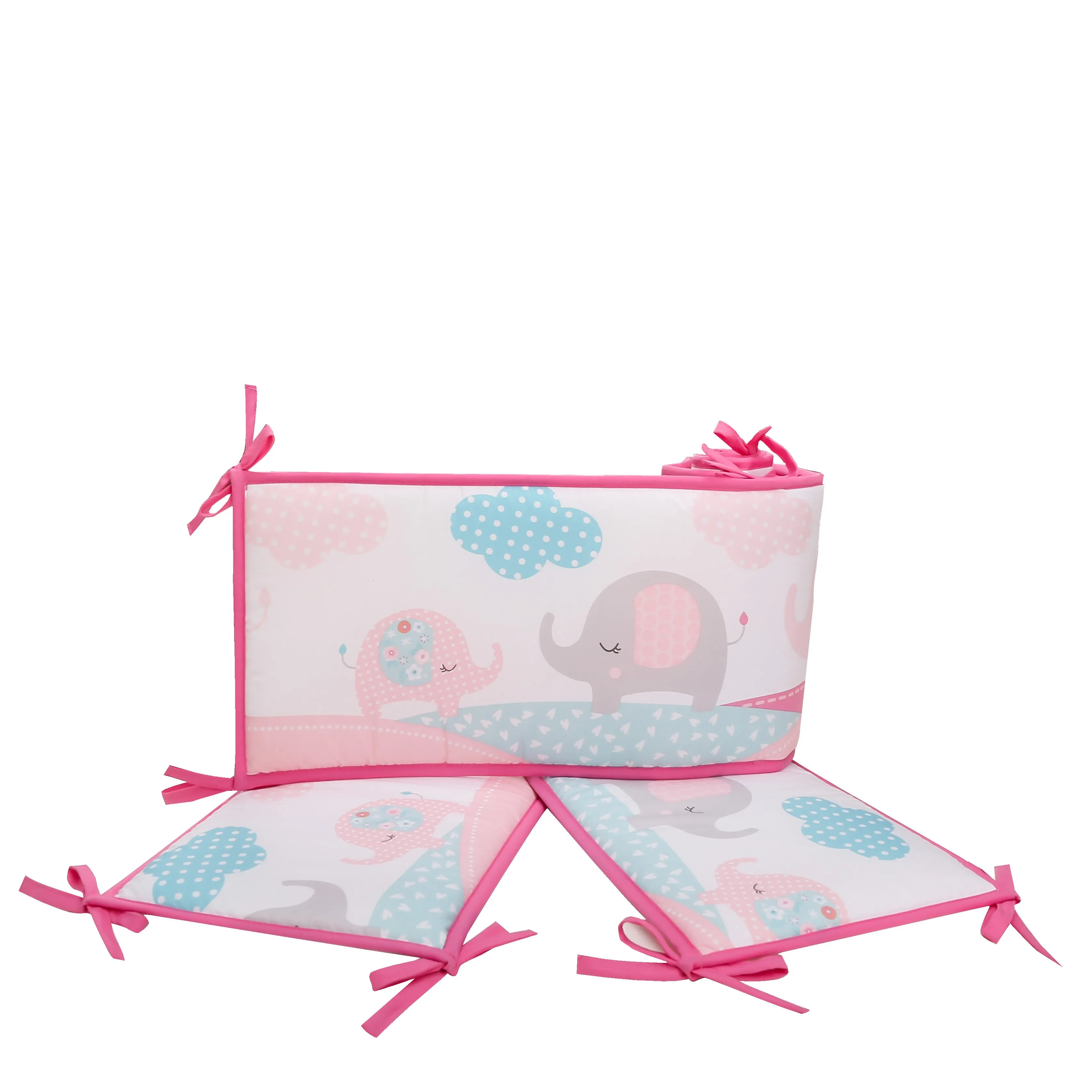 Boobeyeh 5-piece pink, elephant crib bedding set