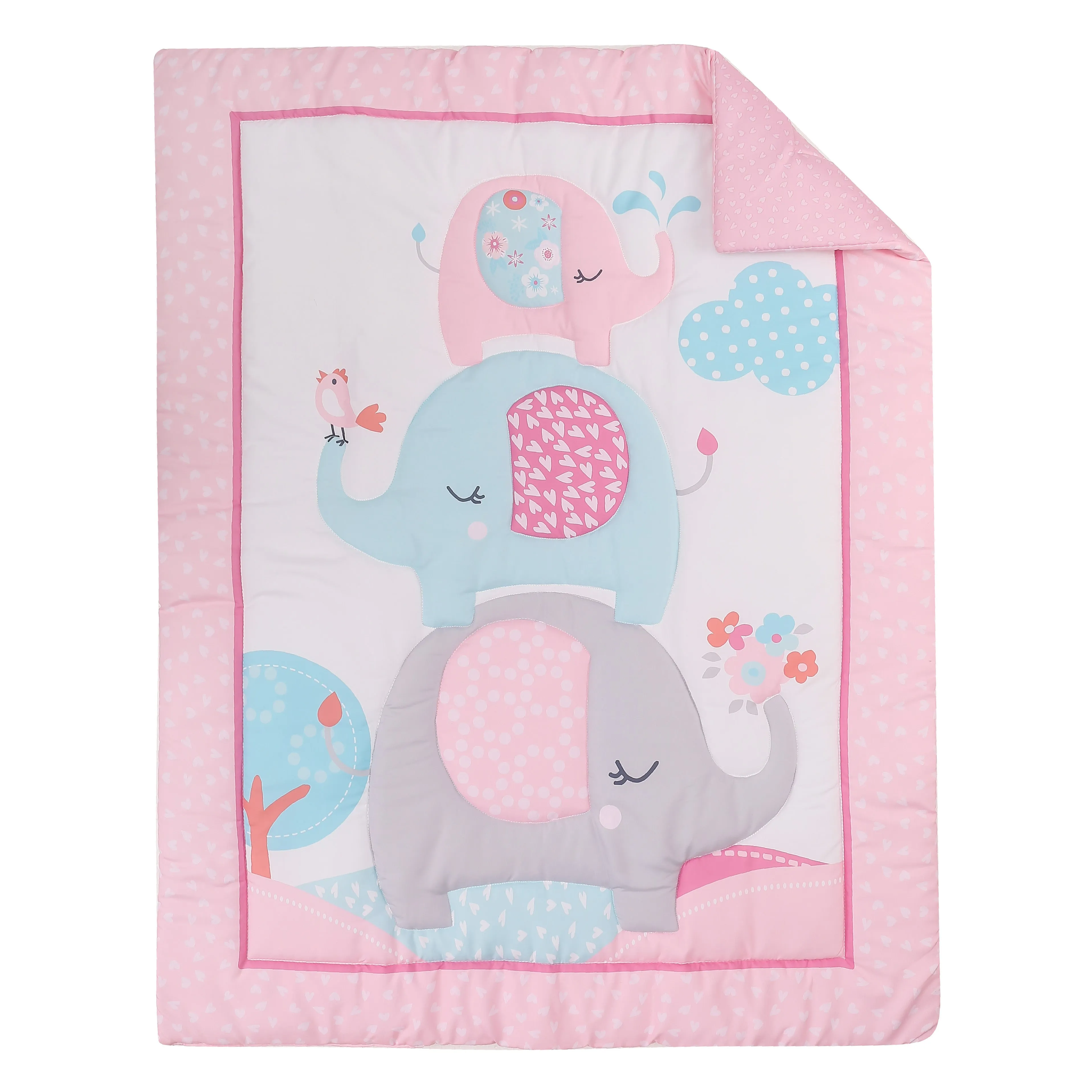 Boobeyeh 5-piece pink, elephant crib bedding set