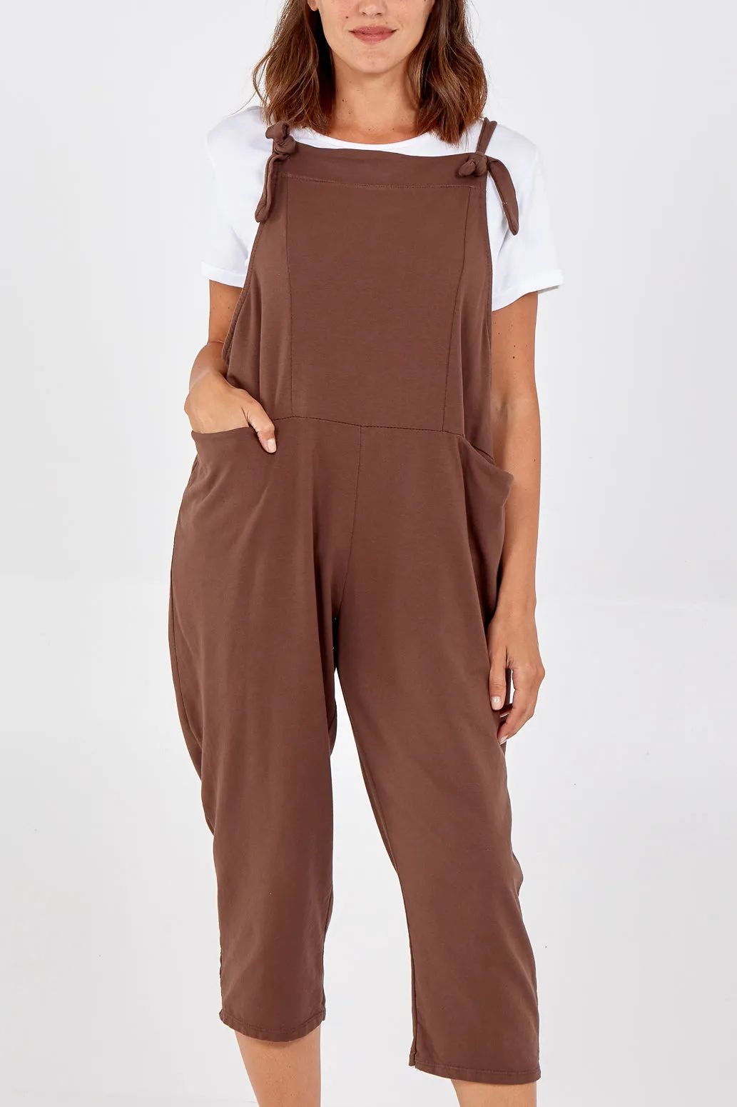 Bow Detail Plain Dungarees