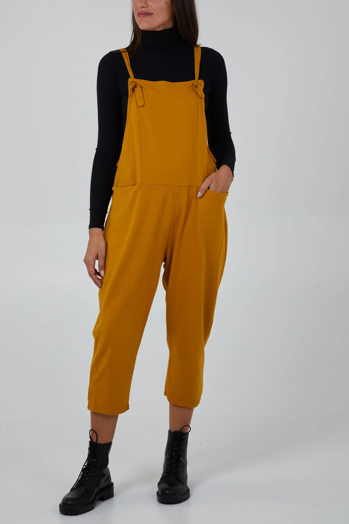 Bow Detail Plain Dungarees