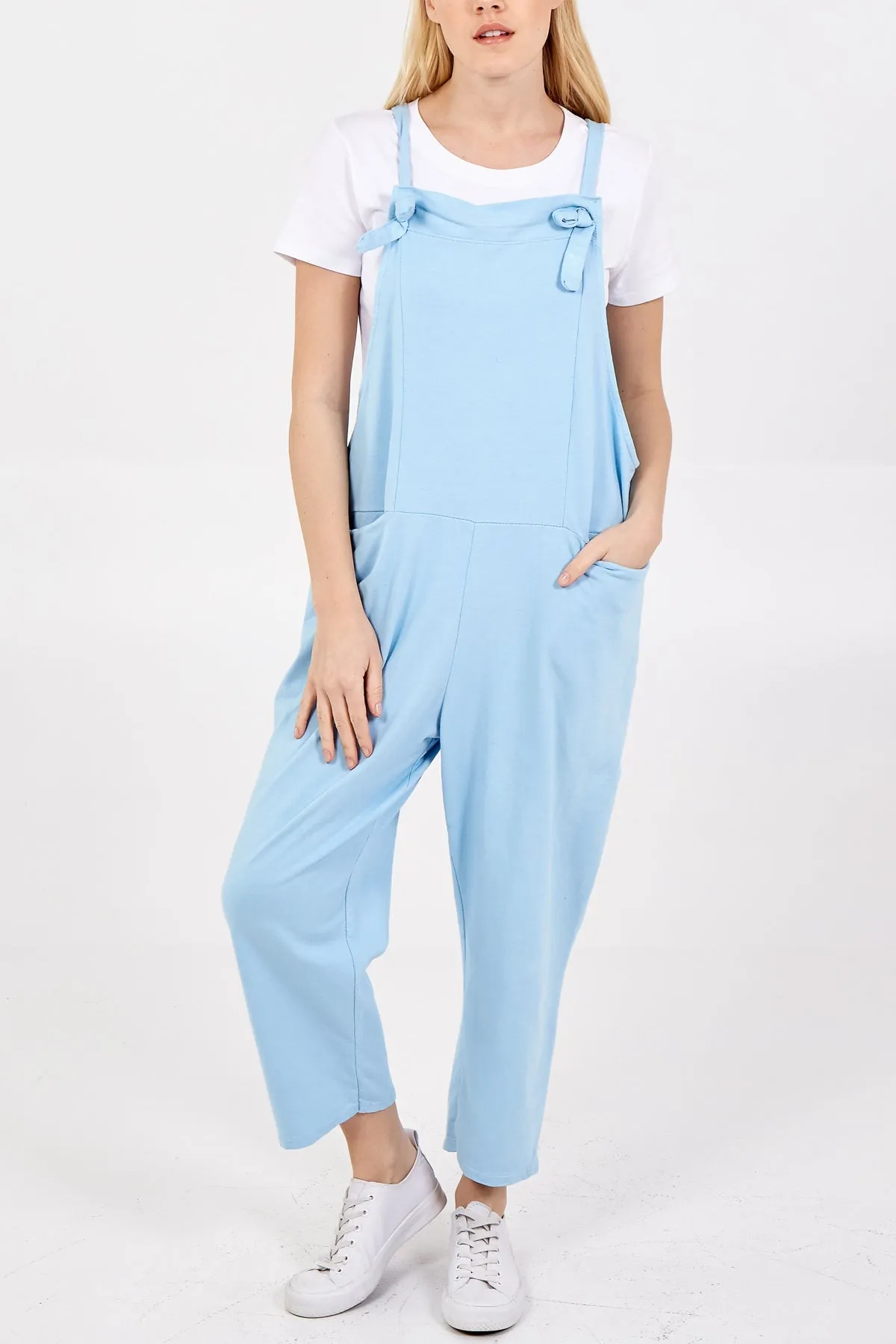 Bow Detail Plain Dungarees