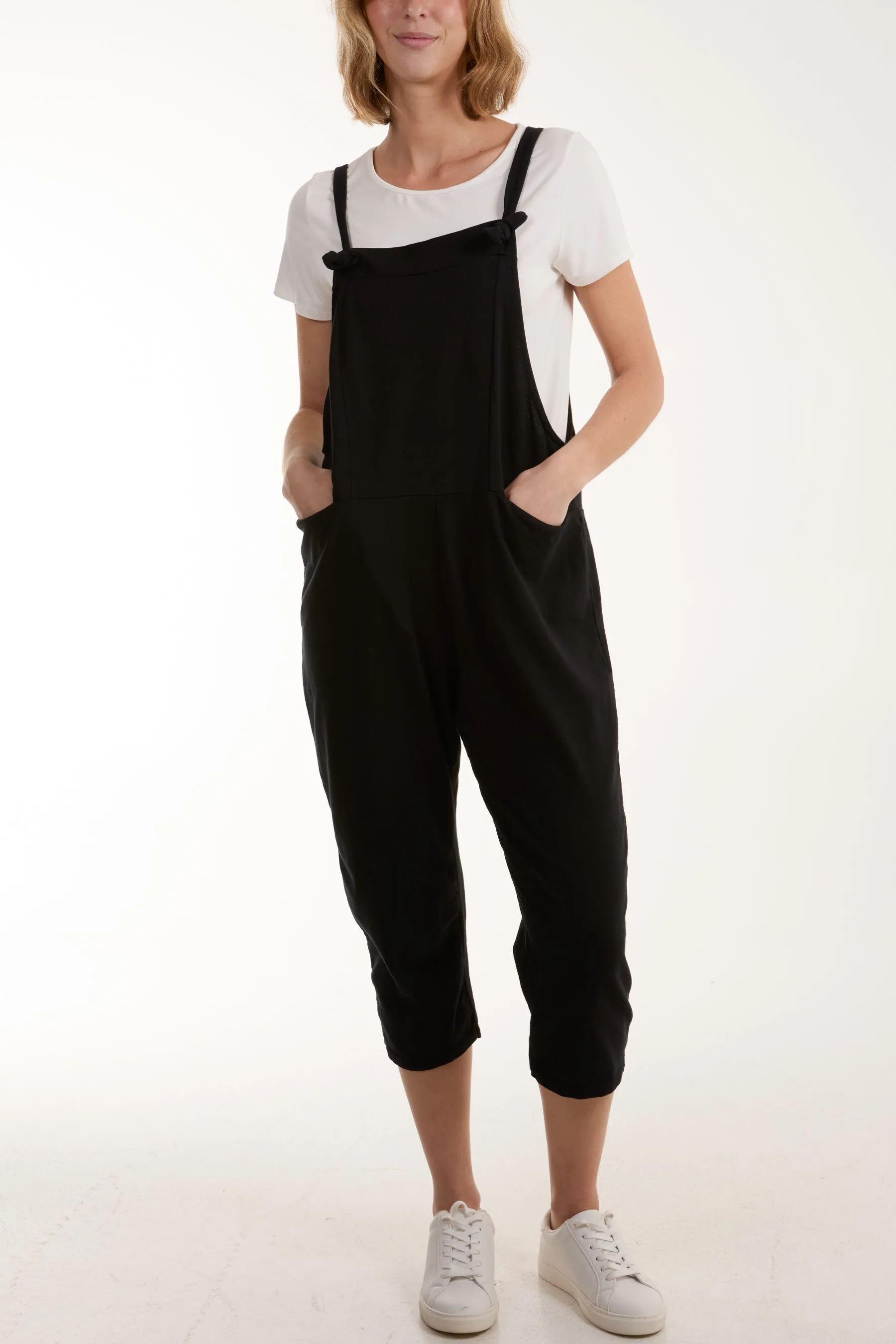 Bow Detail Plain Dungarees