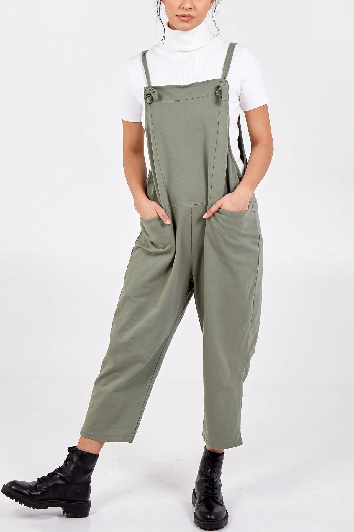 Bow Detail Plain Dungarees