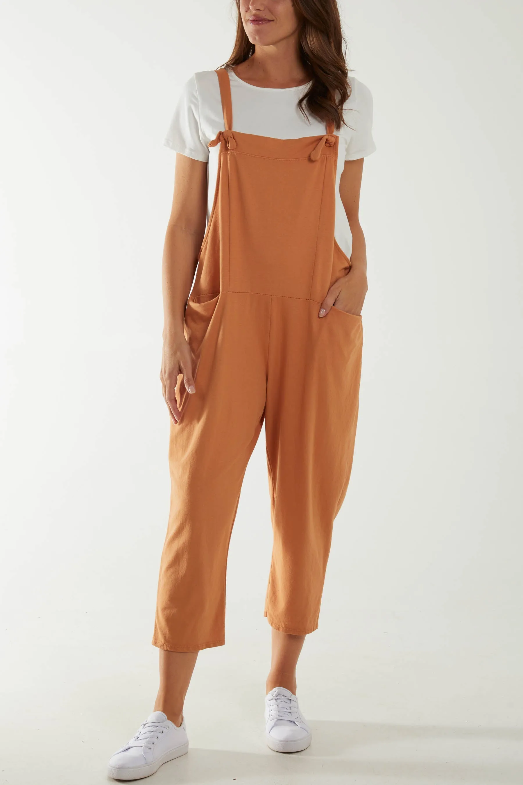 Bow Detail Plain Dungarees