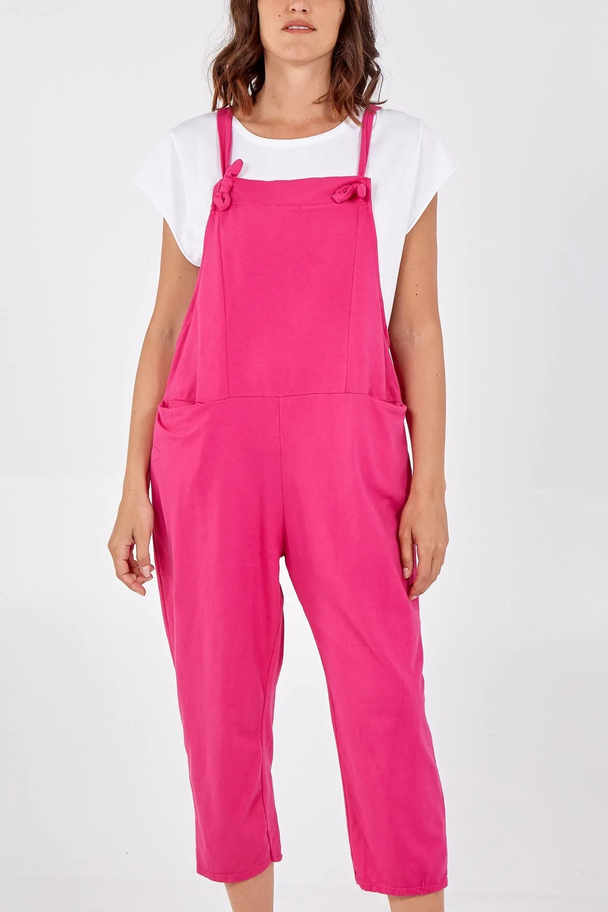 Bow Detail Plain Dungarees