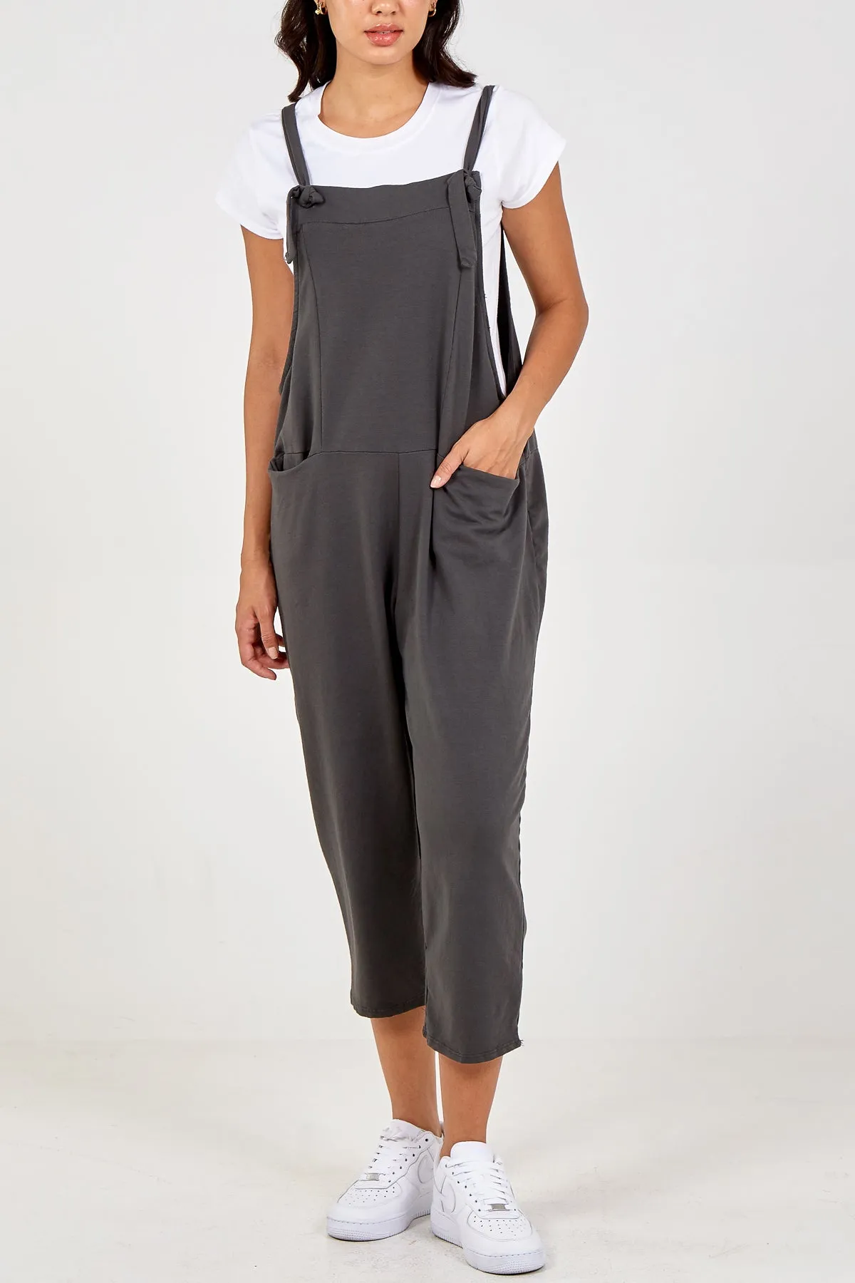 Bow Detail Plain Dungarees