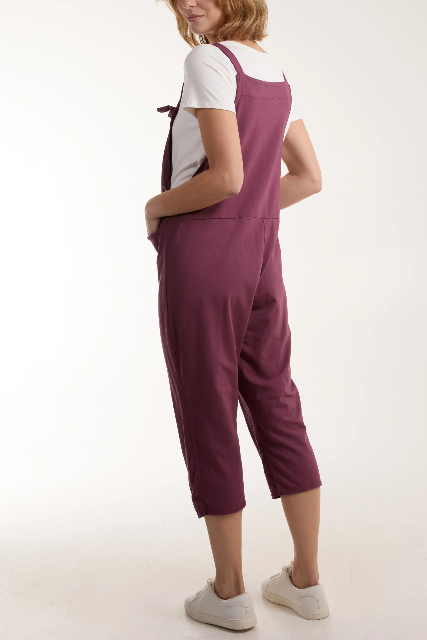 Bow Detail Plain Dungarees