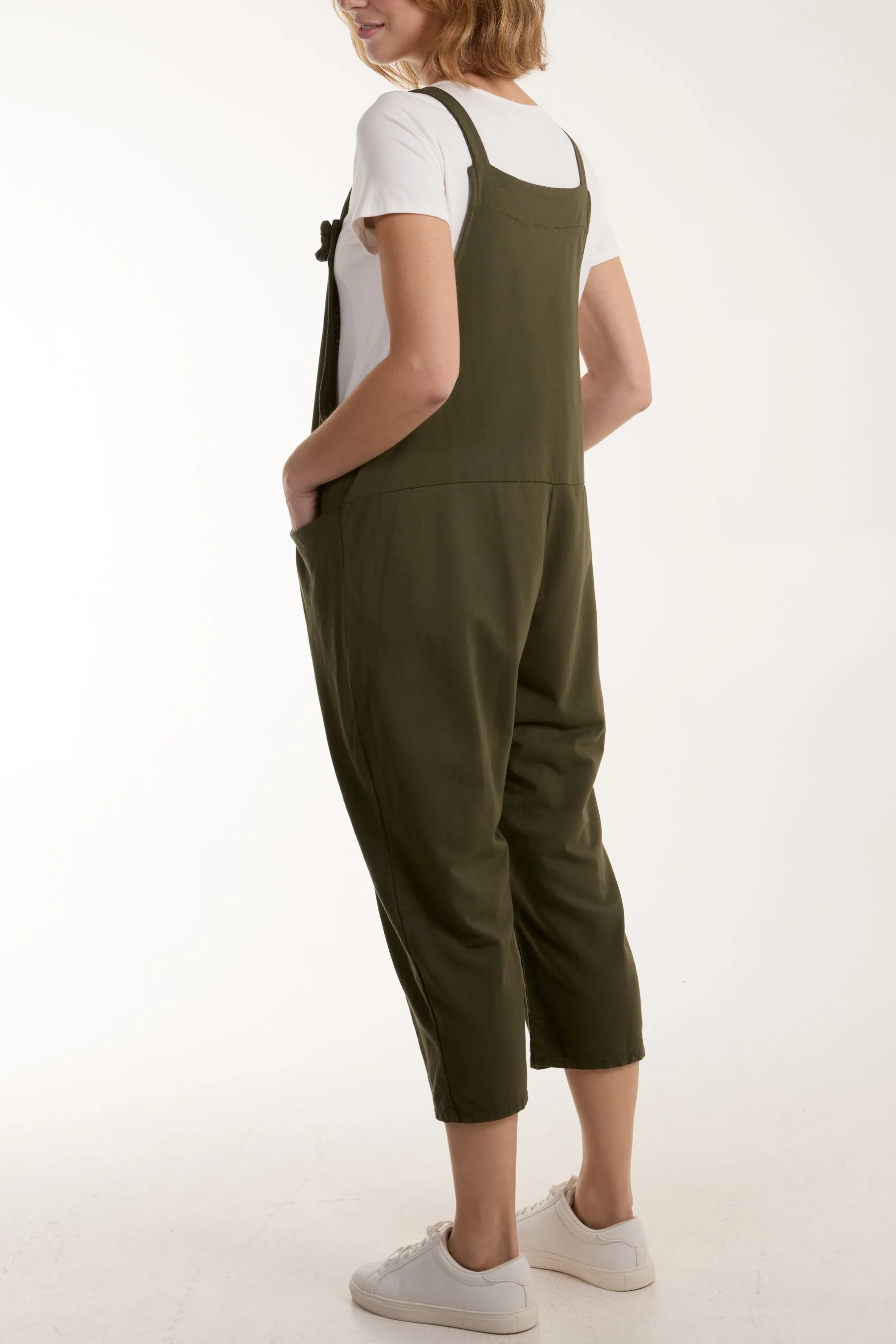 Bow Detail Plain Dungarees