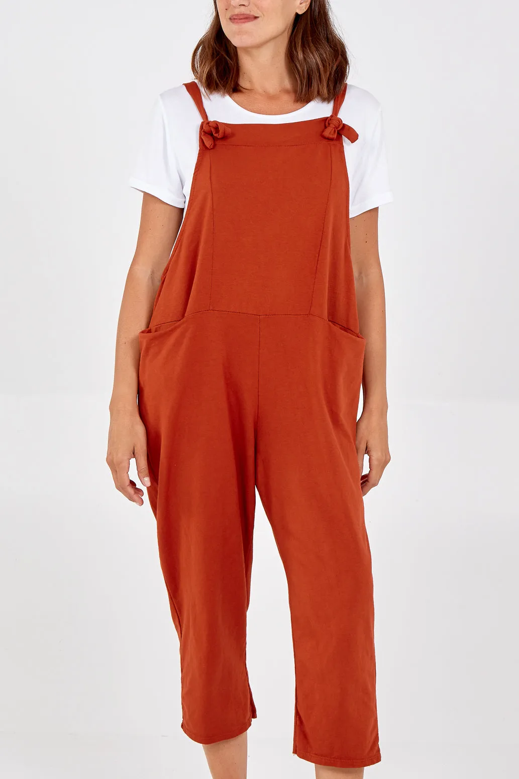 Bow Detail Plain Dungarees