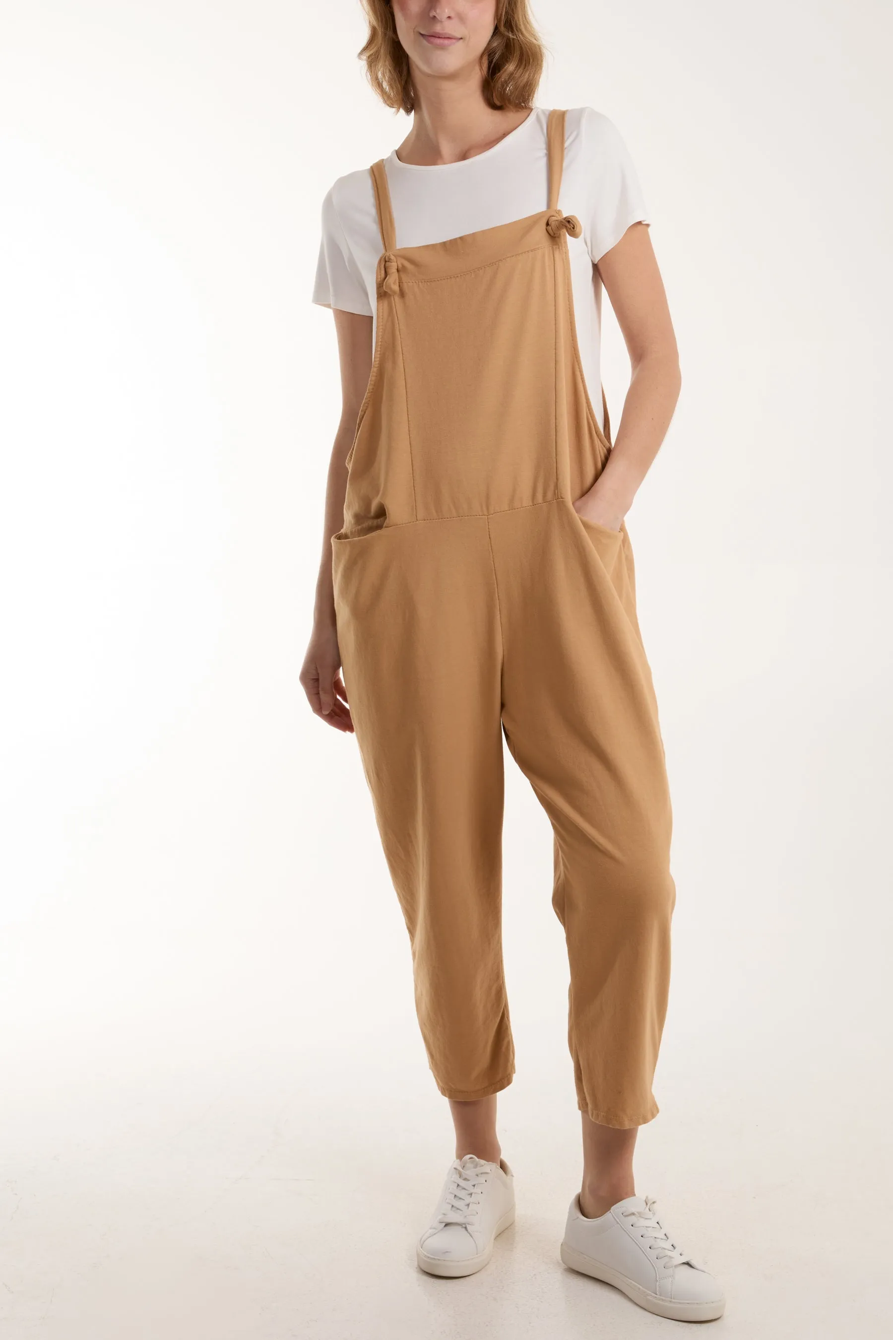 Bow Detail Plain Dungarees