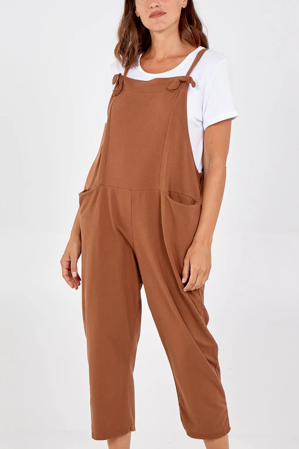 Bow Detail Plain Dungarees