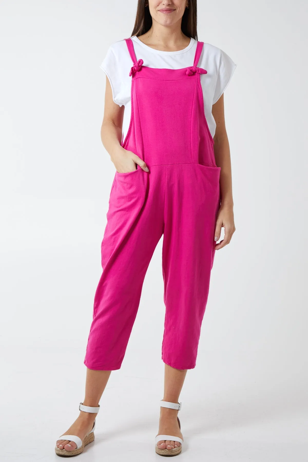 Bow Detail Plain Dungarees