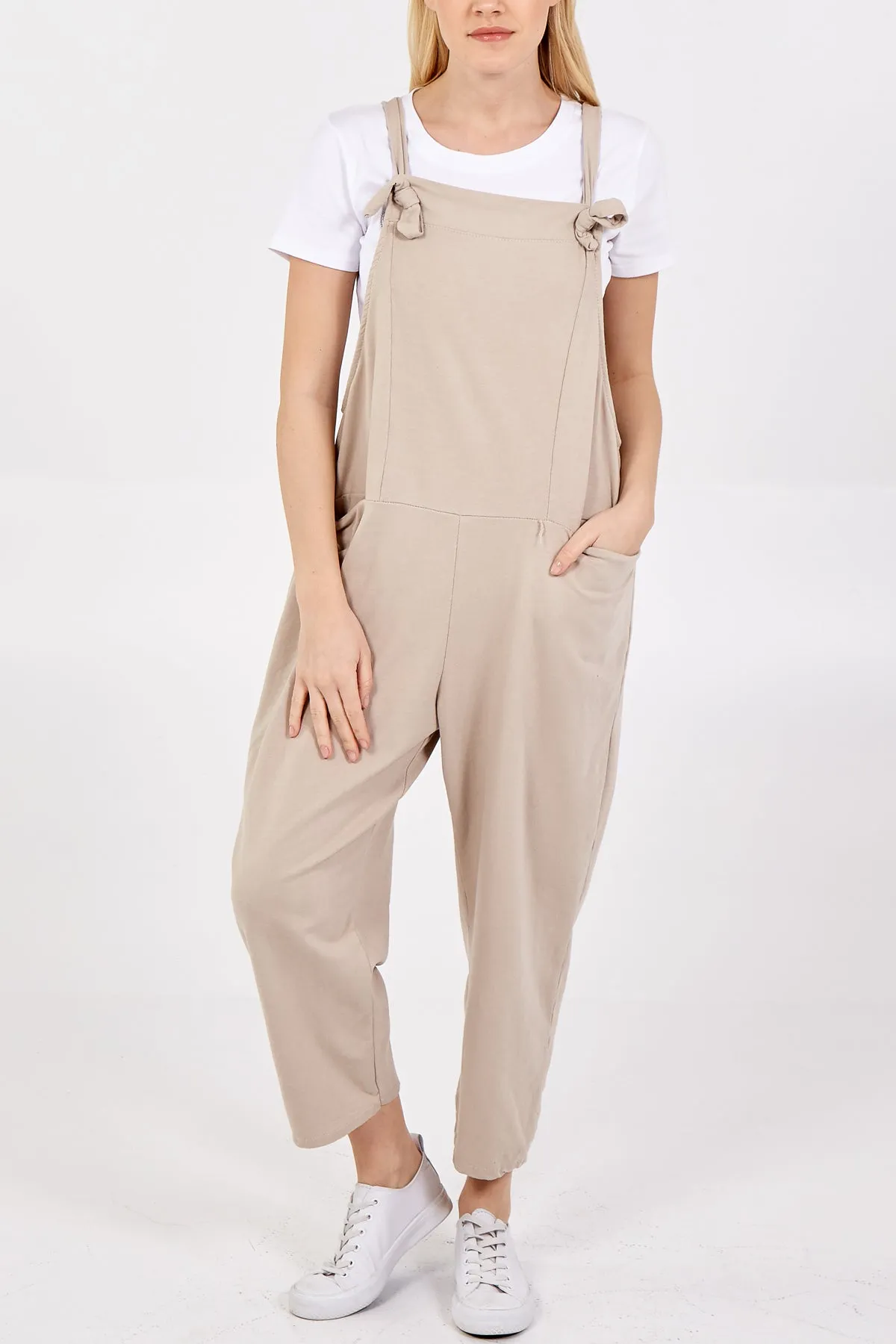 Bow Detail Plain Dungarees