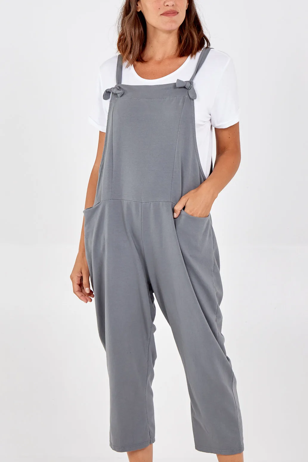 Bow Detail Plain Dungarees